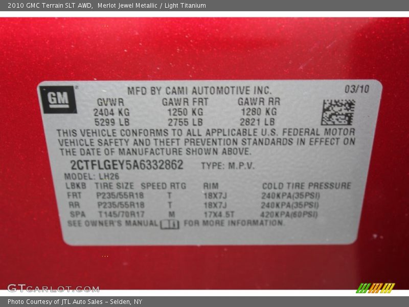 Merlot Jewel Metallic / Light Titanium 2010 GMC Terrain SLT AWD