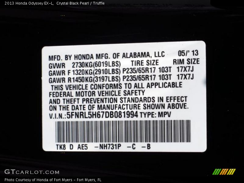 Crystal Black Pearl / Truffle 2013 Honda Odyssey EX-L