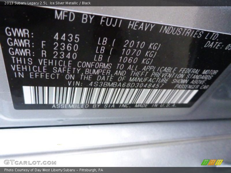 Ice Silver Metallic / Black 2013 Subaru Legacy 2.5i
