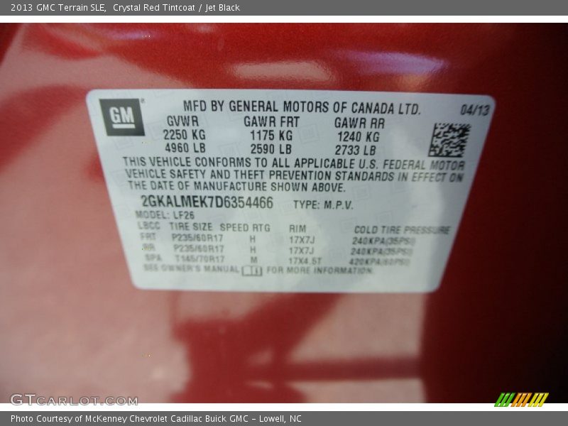 Crystal Red Tintcoat / Jet Black 2013 GMC Terrain SLE