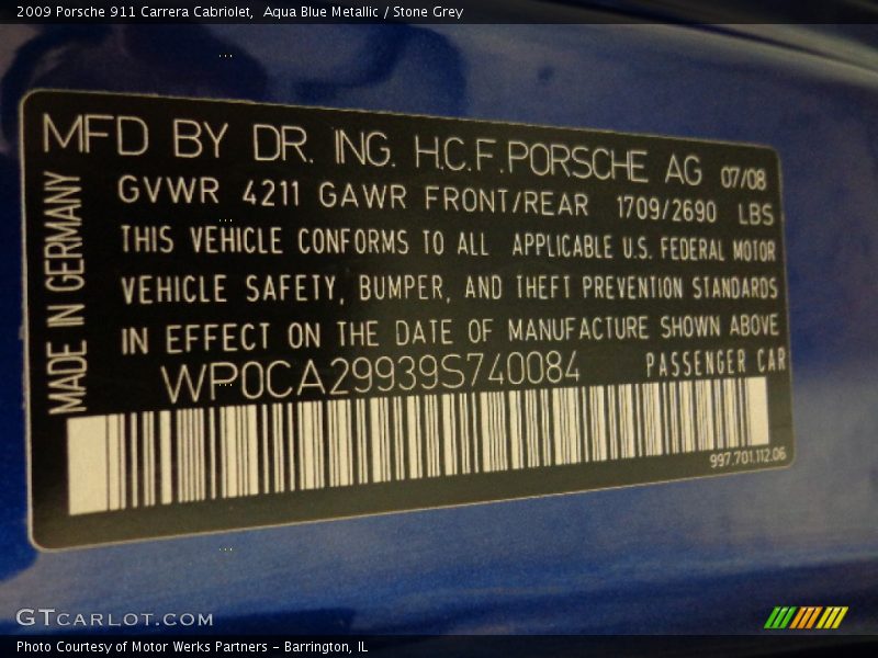 Aqua Blue Metallic / Stone Grey 2009 Porsche 911 Carrera Cabriolet
