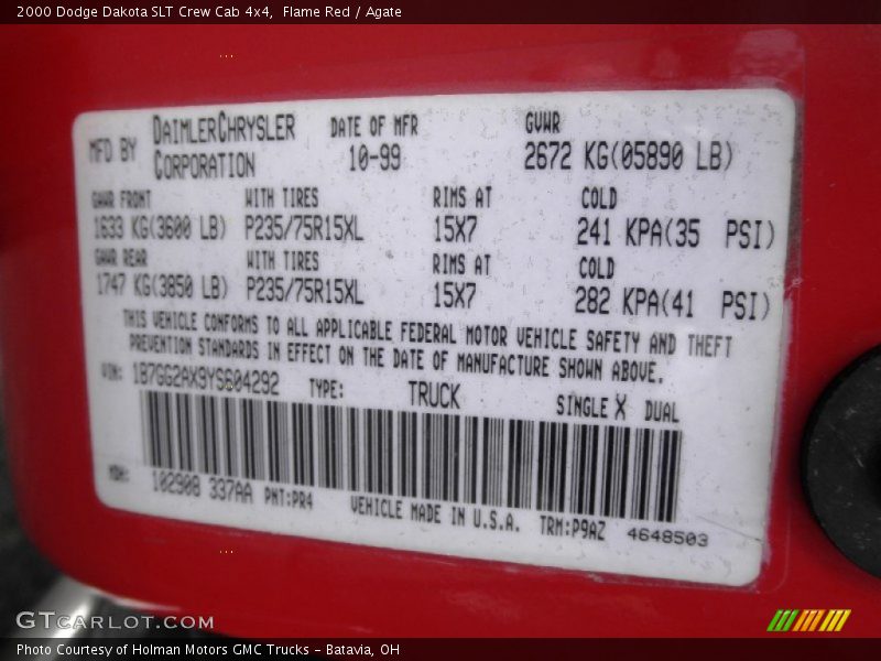 Flame Red / Agate 2000 Dodge Dakota SLT Crew Cab 4x4