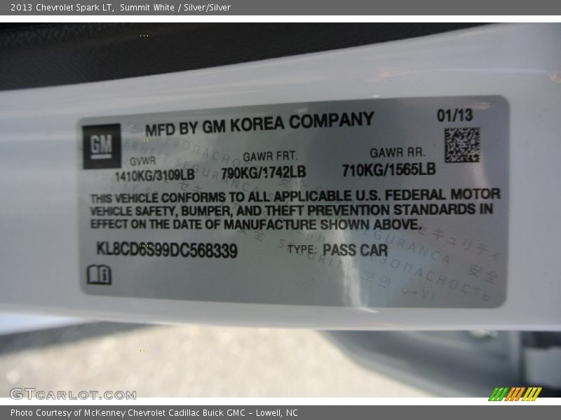 Summit White / Silver/Silver 2013 Chevrolet Spark LT