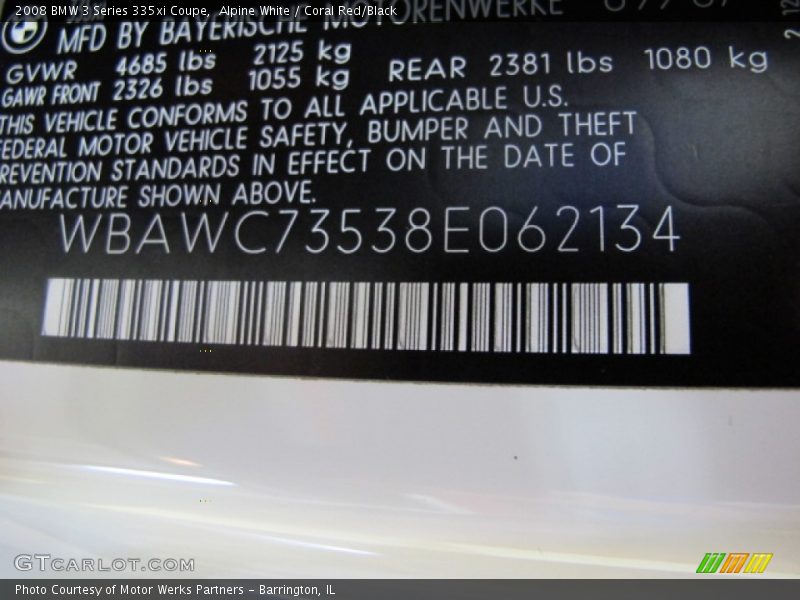 Alpine White / Coral Red/Black 2008 BMW 3 Series 335xi Coupe