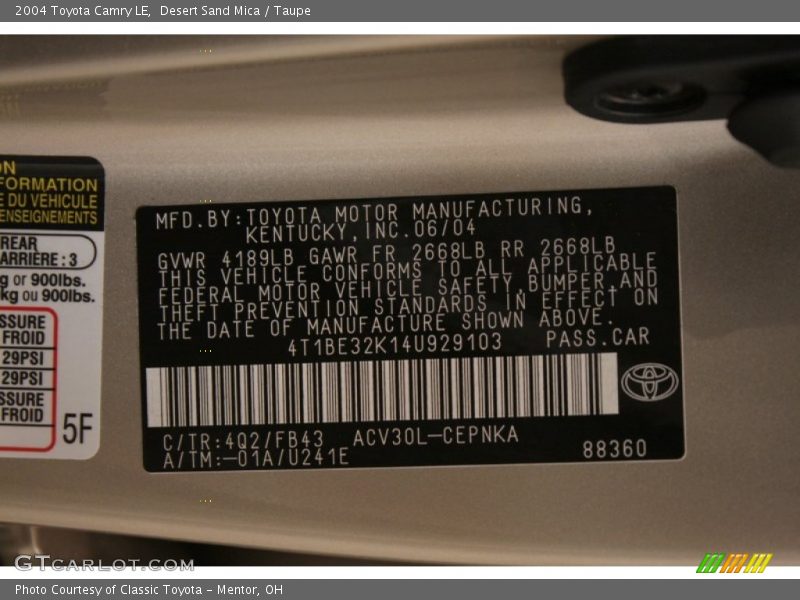 Desert Sand Mica / Taupe 2004 Toyota Camry LE