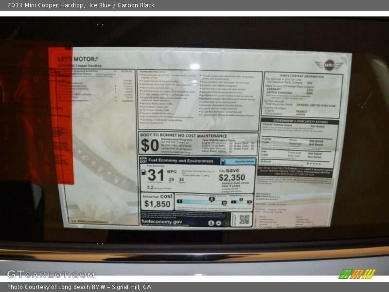 Ice Blue / Carbon Black 2013 Mini Cooper Hardtop