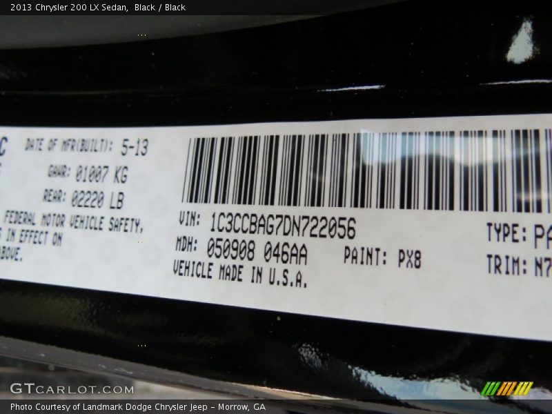 Black / Black 2013 Chrysler 200 LX Sedan