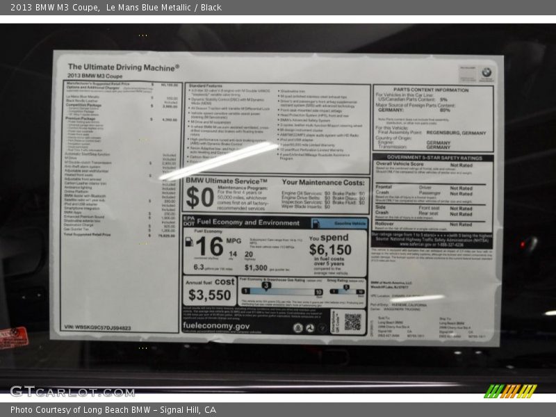  2013 M3 Coupe Window Sticker