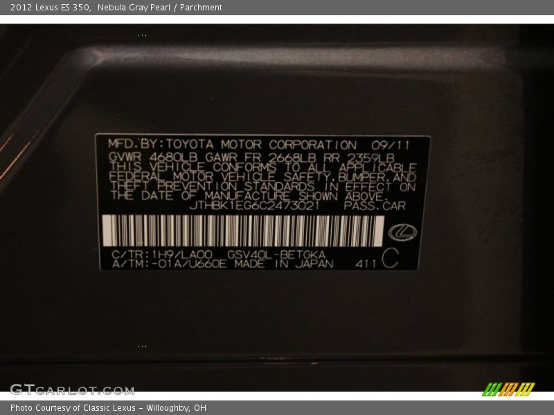 Nebula Gray Pearl / Parchment 2012 Lexus ES 350