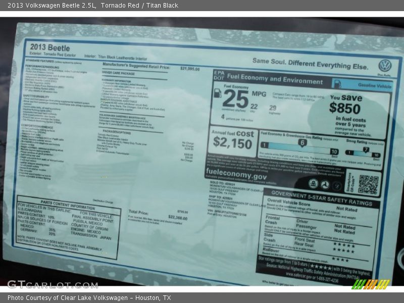 Tornado Red / Titan Black 2013 Volkswagen Beetle 2.5L