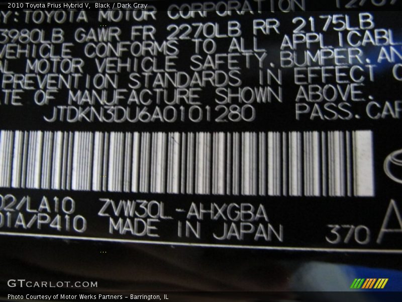 Black / Dark Gray 2010 Toyota Prius Hybrid V