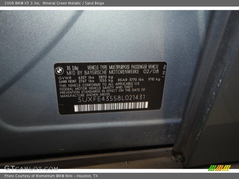 Info Tag of 2008 X5 3.0si
