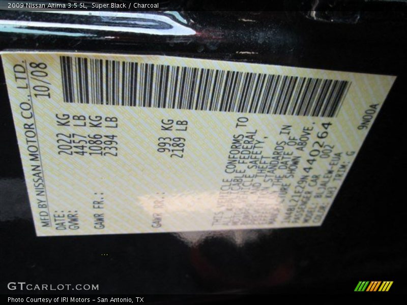 Super Black / Charcoal 2009 Nissan Altima 3.5 SL