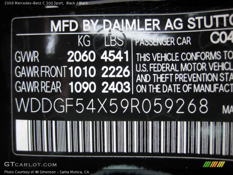 Black / Black 2009 Mercedes-Benz C 300 Sport