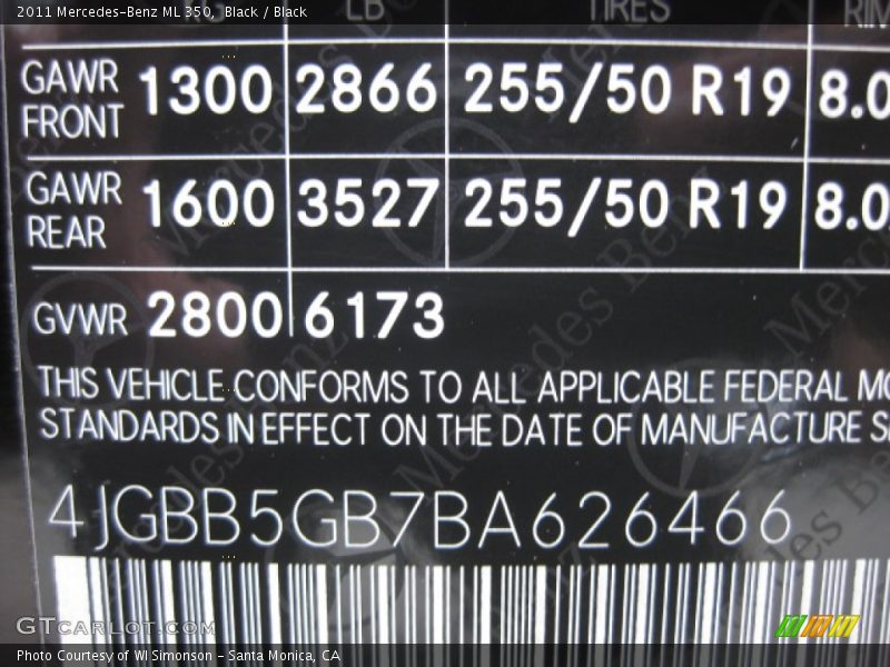 Black / Black 2011 Mercedes-Benz ML 350