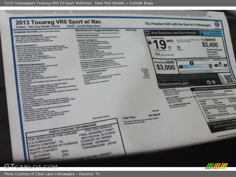 Dark Flint Metallic / Cornsilk Beige 2013 Volkswagen Touareg VR6 FSI Sport 4XMotion