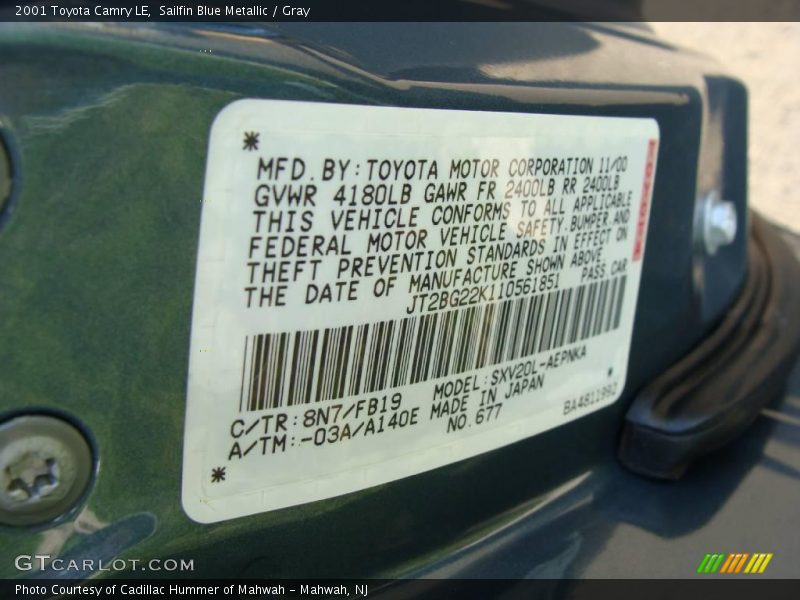Sailfin Blue Metallic / Gray 2001 Toyota Camry LE