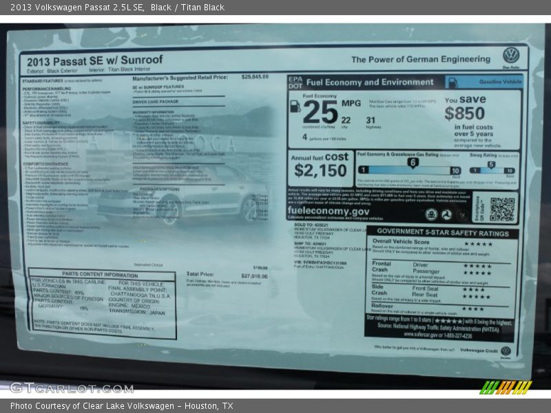 Black / Titan Black 2013 Volkswagen Passat 2.5L SE