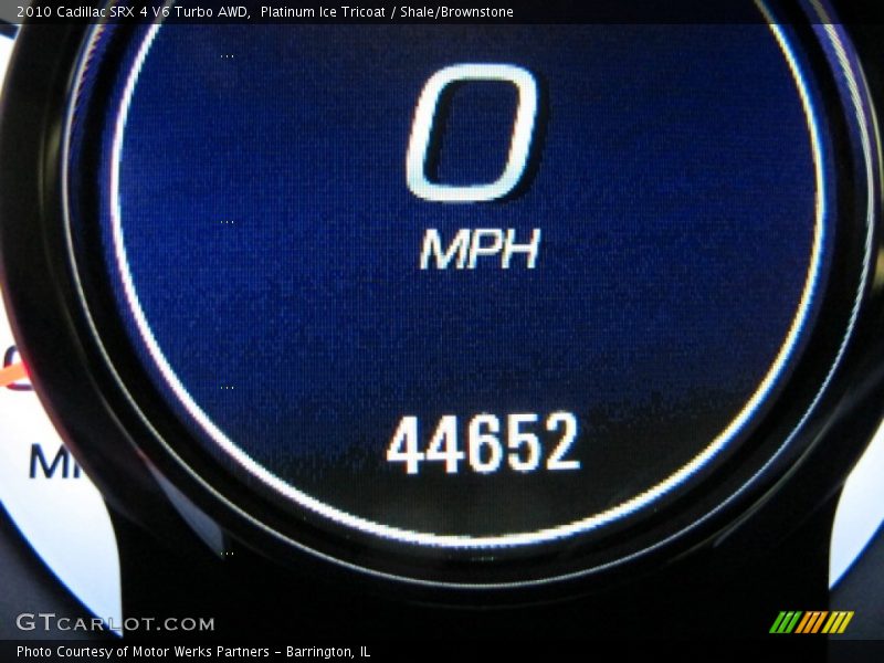 Platinum Ice Tricoat / Shale/Brownstone 2010 Cadillac SRX 4 V6 Turbo AWD
