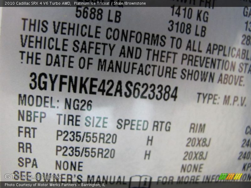 Platinum Ice Tricoat / Shale/Brownstone 2010 Cadillac SRX 4 V6 Turbo AWD