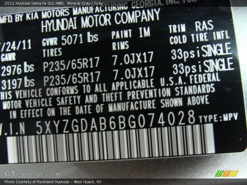 Mineral Gray / Gray 2011 Hyundai Santa Fe GLS AWD