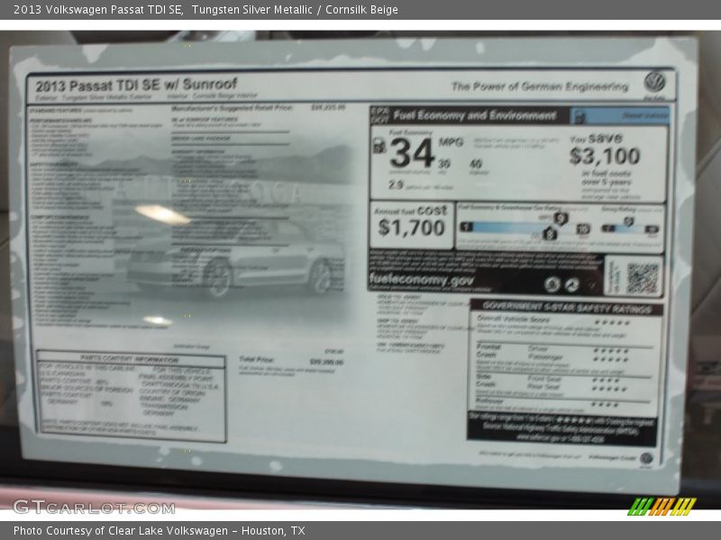 Tungsten Silver Metallic / Cornsilk Beige 2013 Volkswagen Passat TDI SE