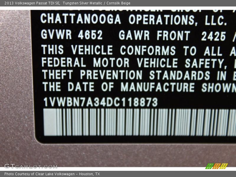 Tungsten Silver Metallic / Cornsilk Beige 2013 Volkswagen Passat TDI SE