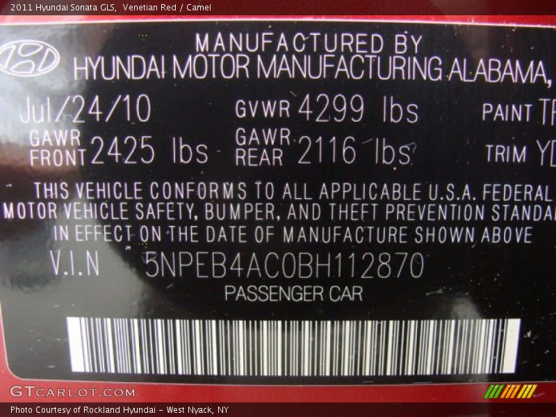 Venetian Red / Camel 2011 Hyundai Sonata GLS