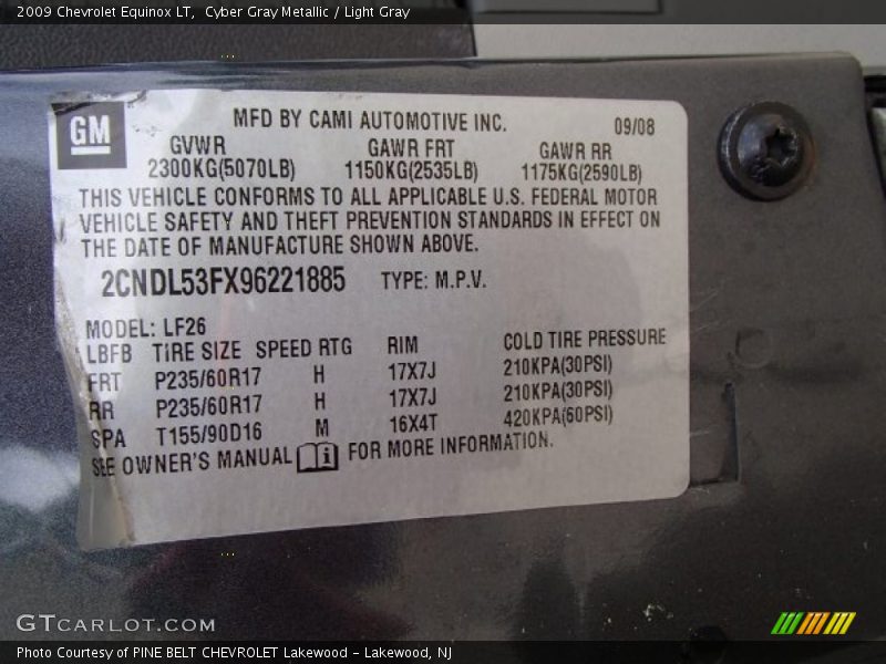 Cyber Gray Metallic / Light Gray 2009 Chevrolet Equinox LT