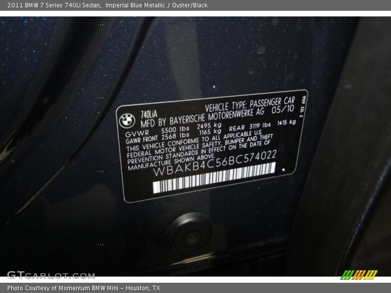 Imperial Blue Metallic / Oyster/Black 2011 BMW 7 Series 740Li Sedan