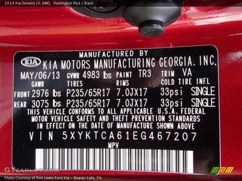 Remington Red / Black 2014 Kia Sorento LX AWD