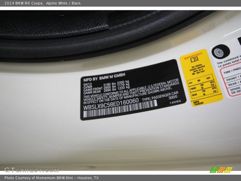2014 M6 Coupe Alpine White Color Code 300