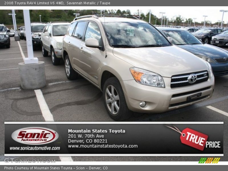 Savannah Metallic / Taupe 2008 Toyota RAV4 Limited V6 4WD