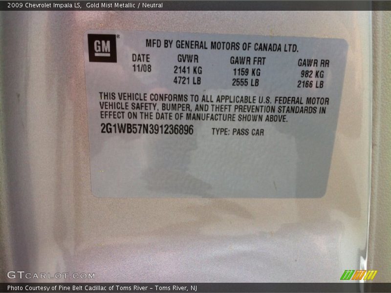 Gold Mist Metallic / Neutral 2009 Chevrolet Impala LS