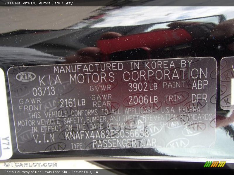 Aurora Black / Gray 2014 Kia Forte EX