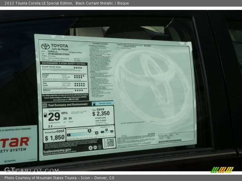  2013 Corolla LE Special Edition Window Sticker