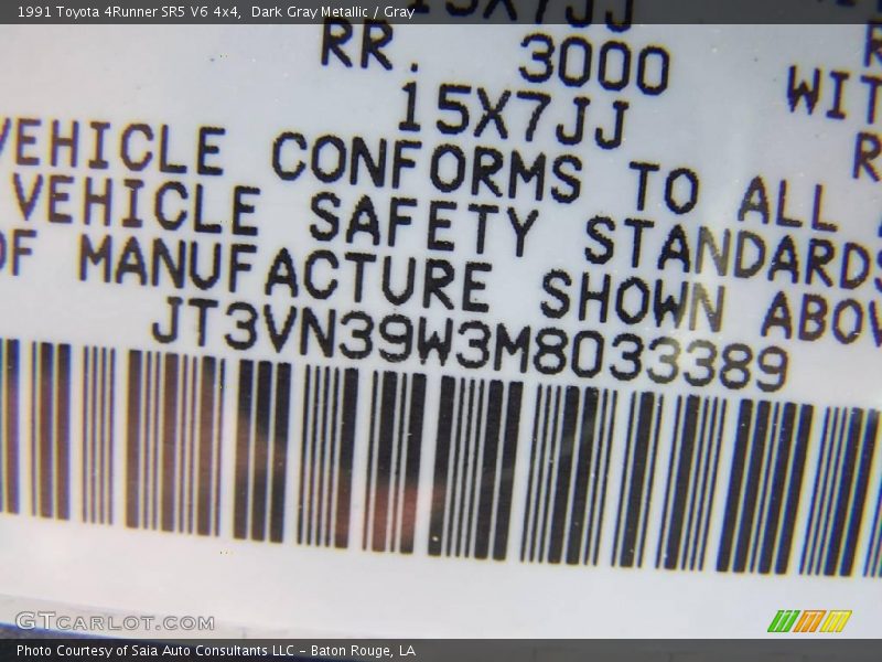 Dark Gray Metallic / Gray 1991 Toyota 4Runner SR5 V6 4x4