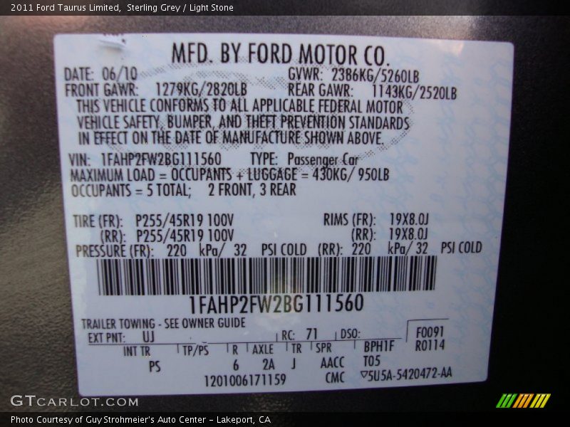 Sterling Grey / Light Stone 2011 Ford Taurus Limited