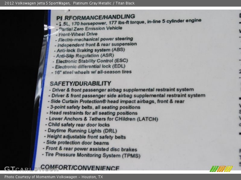 Platinum Gray Metallic / Titan Black 2012 Volkswagen Jetta S SportWagen