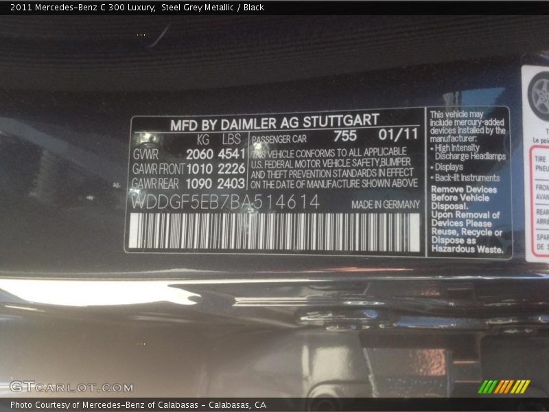 Steel Grey Metallic / Black 2011 Mercedes-Benz C 300 Luxury