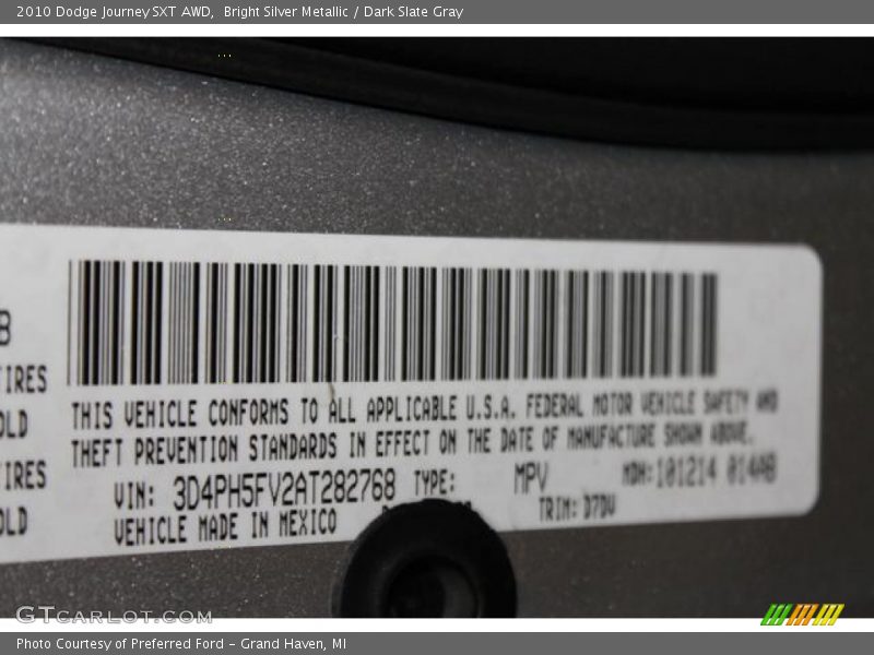 Bright Silver Metallic / Dark Slate Gray 2010 Dodge Journey SXT AWD
