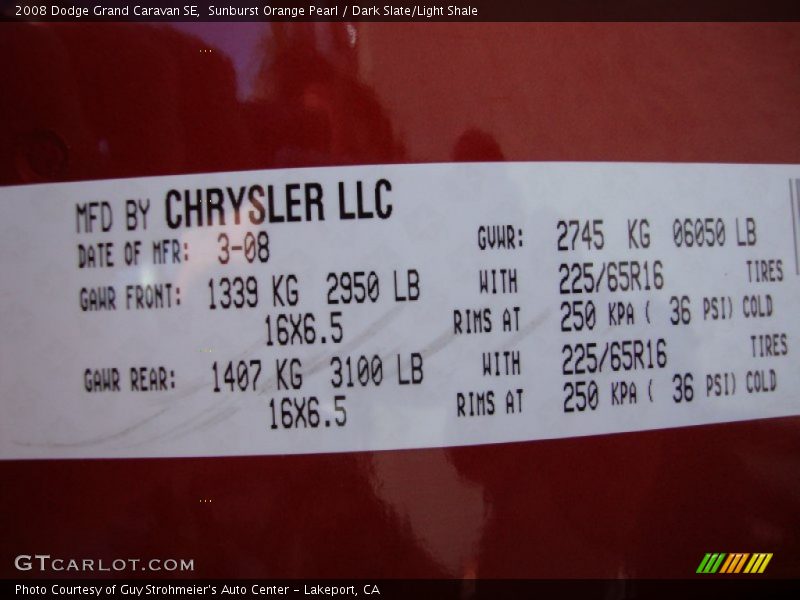 Sunburst Orange Pearl / Dark Slate/Light Shale 2008 Dodge Grand Caravan SE