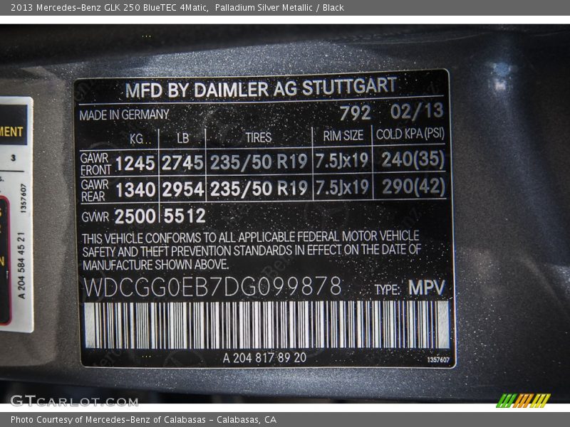 Palladium Silver Metallic / Black 2013 Mercedes-Benz GLK 250 BlueTEC 4Matic