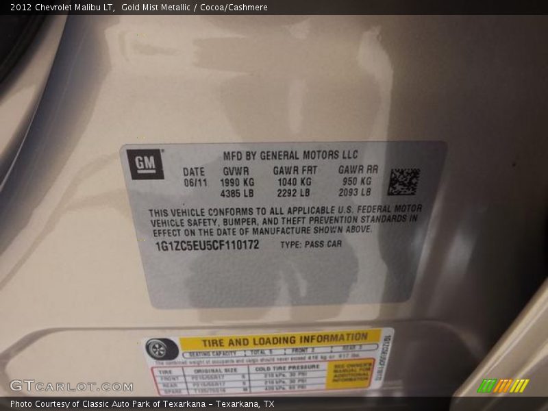 Gold Mist Metallic / Cocoa/Cashmere 2012 Chevrolet Malibu LT
