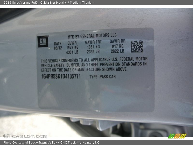 Quicksilver Metallic / Medium Titanium 2013 Buick Verano FWD