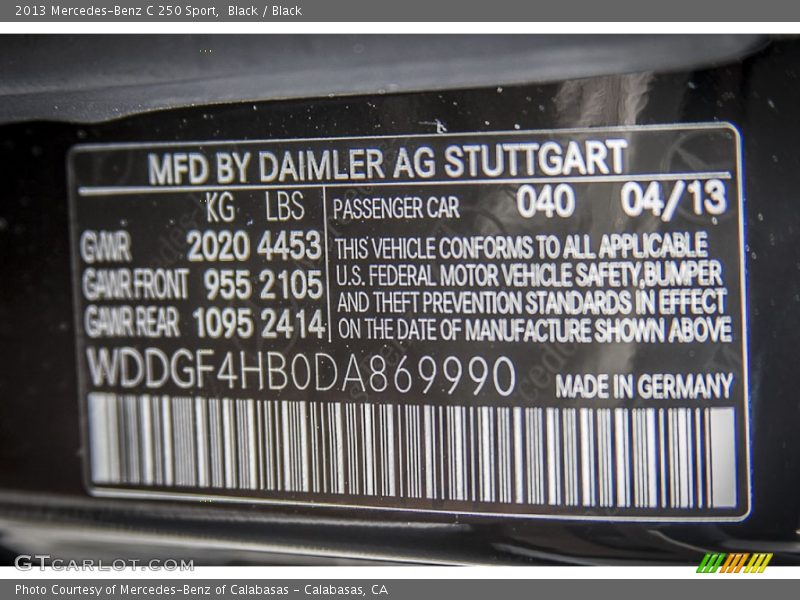 Black / Black 2013 Mercedes-Benz C 250 Sport