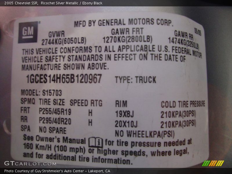 Info Tag of 2005 SSR 