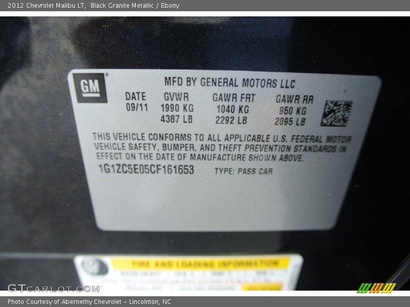Black Granite Metallic / Ebony 2012 Chevrolet Malibu LT