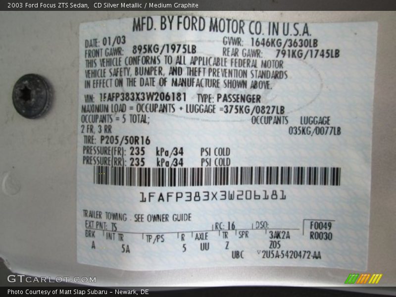 CD Silver Metallic / Medium Graphite 2003 Ford Focus ZTS Sedan