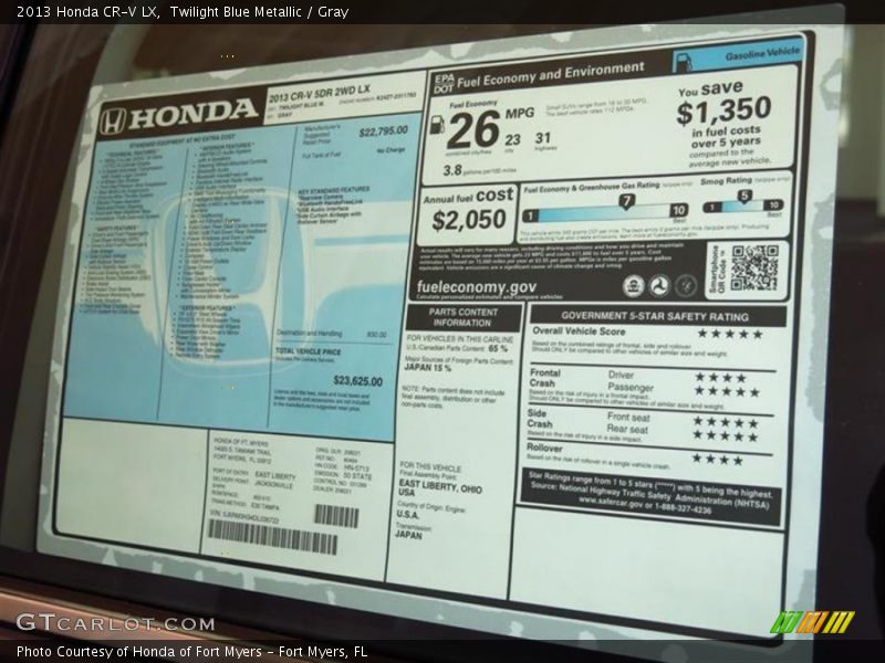 Twilight Blue Metallic / Gray 2013 Honda CR-V LX